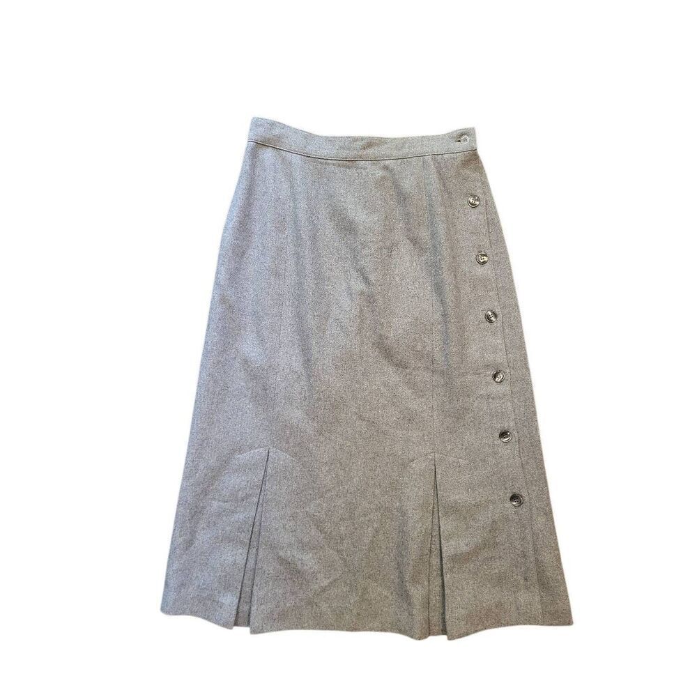 Vintage Summit Sportwear Skirt Women's 8 Grey Wool Midi A Line Button Side